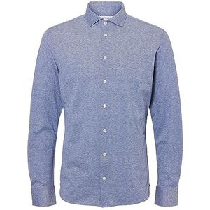 SELETED HOMME Shslimbond Ls Noos Piqué gebreid overhemd voor heren, Kasjmir blauw