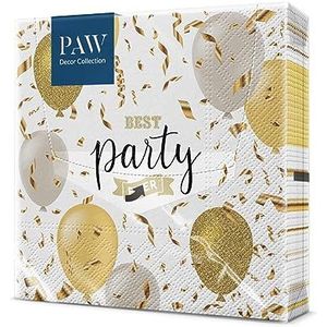 PAW - Papieren servetten, 3-laags (33 x 33 cm), 20 stuks, servetten die perfect zijn voor feestjes, verjaardagen, vergaderingen met vrienden (elegante ballonnen)