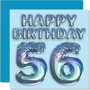 Verjaardagskaart voor heren 56e verjaardag - blauwe glitterfeestballon - verjaardagskaarten voor mannen van 56 jaar, oom, opa, opa, opa, opa, opa, opa, opa, opa,