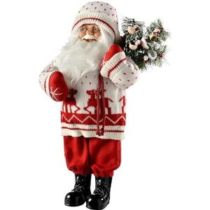 WeRChristmas Kerstman figuur met gebreid vest kerstdecoratie, 47 cm - grijs/rood, stof, rood/wit, 47 x 24 x 17 cm