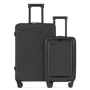 ETERNITIVE - Set van 2 koffers | Reiskoffer van ABS | Harde koffer met TSA-slot | 360° rolkoffer | Handbagage, grijs., 2-delige kofferset (S+M)