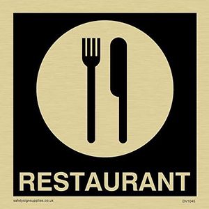 Viking Signs DV1045-S85-G bord ""Restaurant"", zwarte negatieve tekst, halfstijve kunststof, goudkleurig, 85 mm H x 85 mm L
