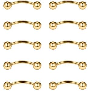 Gojewen 10 stuks gebogen barbells voor wenkbrauwen, lippen, rook, helix, tragus, brug, piercing, buik, piercing, 16 g, roestvrij staal, 6 mm, 8 mm, 10 mm, Metaal