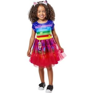 Rubies Gabbys Dollhouse Rainbow kostuum voor meisjes, regenboogjurk met bedrukte details en hoofdband met oren, officieel Gabby Dollhouse voor carnaval, Kerstmis, verjaardag, feestjes en Halloween.