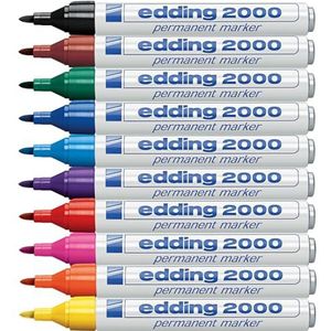 Edding 2000 C permanente marker, zwart, 10 pen, ronde punt 1,5-3 mm, sneldrogend, water- en veegbestendig, voor karton, kunststof, hout, metaal, universele marker