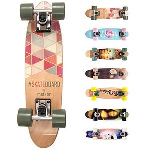 Compleet Retro Houten Skateboard - Ideaal voor Kinderen en Tieners - Jongens en Meisjes - Miniboard met Print - Cruiser board (SUMMER TRIANGLES)