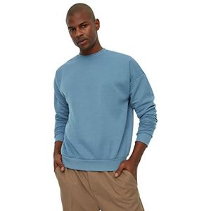 Trendyol Heren sweatshirt effen ronde hals blauw S, Blauw