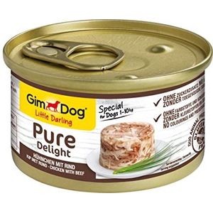 GimDog Pure Delight kip met rundvlees - eiwitrijke hondensnack met zacht vlees in heerlijke gelei, 12 blikjes (12-85 g)
