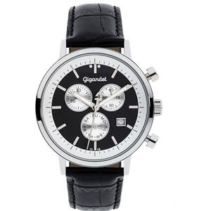 Gigandet 13VNAG6NE/003 Japans kwartsuurwerk analoog polshorloge met leren band, zwart, zwart.