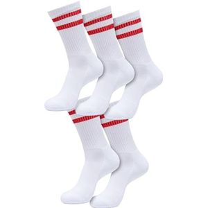 Urban Classics 5 paar sokken met dubbele strepen, uniseks, Wit/Stadsrood