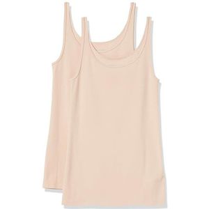 Amazon Essentials Lot de 2 débardeurs à fines bretelles pour femme, coupe ajustée, beige clair, taille XS