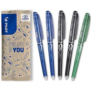 Pilot - Set met 5 rollerpennen FriXion Point – Gel Roller uitwisbaar – 2 zwart, 2 blauw, groen – fijne punt