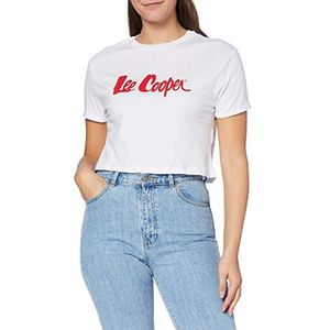 Lee Cooper Cropped dames bedrukt T-shirt in blauw gestreept, Wit