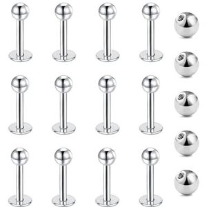 Gojewen 12 stuks 16 g lippen piercing 6/8/10 mm oorbellen roestvrij staal piercing labret zilver goud zwart helix medusa labret tragus piercing, Metaal