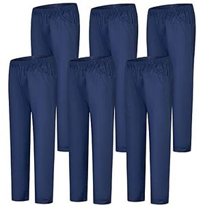 MISEMIYA - 6 stuks - uniseks sanitaire broek met elastische band, eenheidsmaat, medisch, uniform, marineblauw, XXL, Navy Blauw