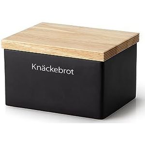 Continenta Knapperige broodtrommel van keramiek, 17,5 x 13,5 x 13,5 x 11 cm, met houten deksel, vershouddoos voor knapperig brood met opschrift ""Knäckebrot