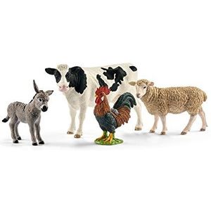 schleich Farm World - starterset bevat 4 verzamelspeelgoed boerderijdieren, koe, schaap, ezel, veulen en haan voor kinderen vanaf 3 jaar