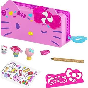HELLO KITTY Sanrio Hello Kitty etui en accessoires snoep carnaval met 2 figuren, gum, liniaal, potlood en stickers, kinderspeelgoed, GVC41