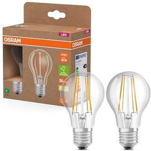 OSRAM Superstar Classic A 40 led in gloeilampvorm, transparante glazen behuizing, 2,2 W, 470 lm, E27, warm wit licht, 2700 K, EEK A, diameter 60 mm, 2 stuks