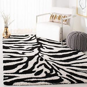 Safavieh Hoogpolig tapijt indoor rechthoekig - Florida Shag SG452 collectie - Voor woonkamer, slaapkamer of elk interieur, ivoor/zwart, 99 x 160 cm