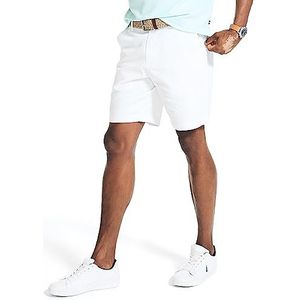 Nautica Classic Fit Flat Front Stretch Solid Chino ""Deck"" Shorts Casual Heren, Stralend wit.
