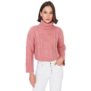 Trendyol Colkraag Gewone mesh trui voor dames, roze, L, Roze