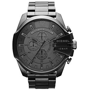 Diesel Mega Chief Chronograaf horloge voor heren, kastmaat 59 mm, horloge van roestvrij staal, grijs, eenheidsmaat, armband, grijs., Armband