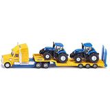 siku 1805, vrachtwagen met tractoren New Holland, 1:87, metaal/kunststof, geel/blauw, compatibel met Siku-modellen van dezelfde schaal