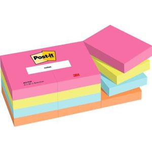 Post-it Opmerkingen, Poptimistische kleuren, 12 blokken, 100 vellen per blok, 38 mm x 51 mm, roze, groen, blauw, oranje – zelfklevende notities voor notities, takenlijsten en herinneringen