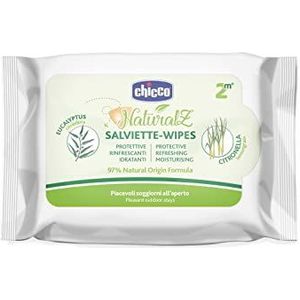 CHICCO NaturalZ Lingettes de protection, 20 pièces, protection naturelle pendant la saison d'été, avec citronnelle et eucalyptus, protection jour et nuit