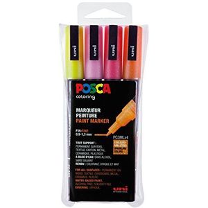 Posca - PC3M - Fine Tip Pen - Glitter Pink, 4 stuks