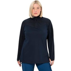 Ulla Popken Sweat-shirt pour femme, grandes tailles, grande taille, stretch, polaire, col troyer, manches longues, Marine, 60-62