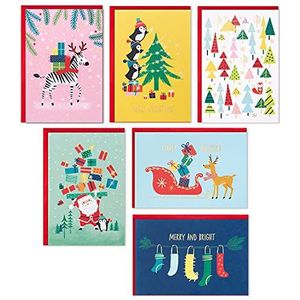 Hallmark Kerstkaartenset met kleurrijk vintage borduurwerk (6 motieven, 24 kaarten met envelop)