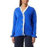 Naemi Cardigan bleu acrylique col en V avec bordure en dentelle pour femme Taille XS/S, bleu, XS