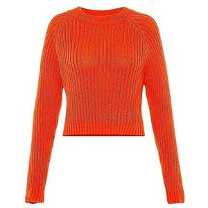 myMo Women's Femme Pull en Tricot Côtelé Col Rond Polyester Orange Taille M/L Pull Sweater, M, Orange, M