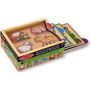 Melissa & Doug 4 mini-puzzels van hout, dieren, cadeau voor kinderen van 2, 3, 4 jaar, speelgoed voor kinderen van 1e leeftijd, activiteiten- en ontwikkelingsspeelgoed, educatief speelgoed, klassiek