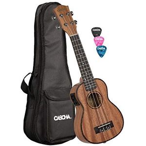 Cascha Premium Mahonie sopraan ukelele, kleine Hawaii gitaar, ukelele voor beginners met Aquila-snaren en 3 plectrums Ukelele + tas incl. Pickupnaald 21 inch Sopran Ukelele + tas incl. Pickupnaald