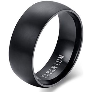Cupimatch Heren gladde titanium ring trouwring verlovingsring vriendschapsring zwart maat 52-74, Titanium