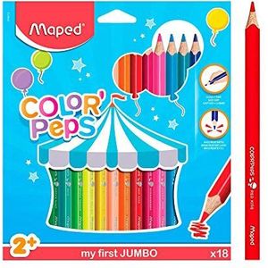 Maped - Color'Peps Maxi kleurpotloden – eerste kleurpotloden voor baby's vanaf 2 jaar – doos met 18 jumbo-kleurpotloden van FSC-gecertificeerd hout