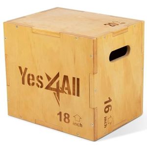 Yes4All BW0X Plyo Houten Box / Plyo Box van hout voor oefening, MMA, Plyometrische Agility - 3-in-1 Plyo Box/Plyo Jump Box (50,8/45.7/40.6)