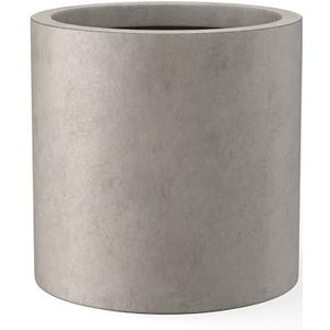 Kante Grote ronde betonnen bloempot in moderne stijl met drainagegat en rubberen stoppen voor binnen en buiten, 32 cm diameter, oud beton