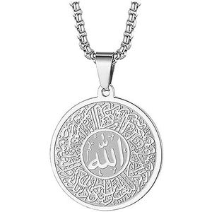 Allah Allah ronde moslim Allah ketting met Arabische hanger voor mannen en vrouwen - Shahada Islam Koran roestvrijstalen ketting - cadeau voor hem, Roestvrij staal