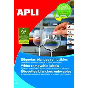 APLI 10198 - Witte etiketten, verwijderbaar, 25,4 x 10,0 mm, 25 vellen