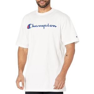 Champion T-shirt van 100% katoen, T-shirt met korte mouwen voor heren, T-shirt met ronde hals, logo C (groot en groot), T-shirt voor heren (1 stuk), Witte tekst.