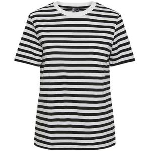 PIECES Pcria Ss Tee Stripes Noos Bc T-shirt voor dames, Zwart/strepen: glanzend wit