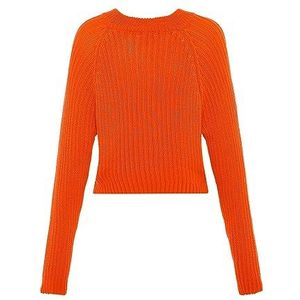 Libbi Women's Femme Maille côtelée avec col en V Polyester Orange Taille XS/S Pull Sweater, Orange, XS