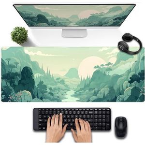 Leuke XL gaming muismat cartoon mint groen bos groen salie esthetische zonsopgang muismat voor laptop laptop vrouwen decoratie