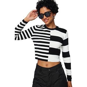 Trendyol Pull basique en tricot à col rond pour femme, Noir, M