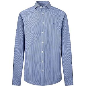 Hackett London Bengal Str Essentiel herenhemd, wit/blauw, XXL, Wit/Blauw