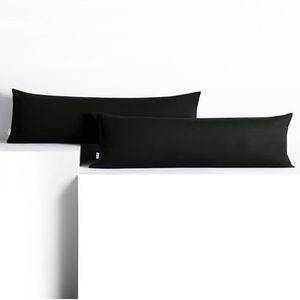 DecoKing Set van 2 kussenslopen 20 x 120 cm, katoenen jersey met ritssluiting, zwart barnsteen
